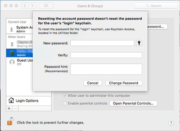 new mac setup user password